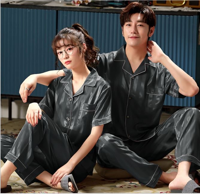 Đồ Ngủ Satin Lụa Ngắn Tay Cao Cấp ♥️ Đồ Đôi Lụa Gấm Mặc Nhà Nam Nữ ♥️ IVY614