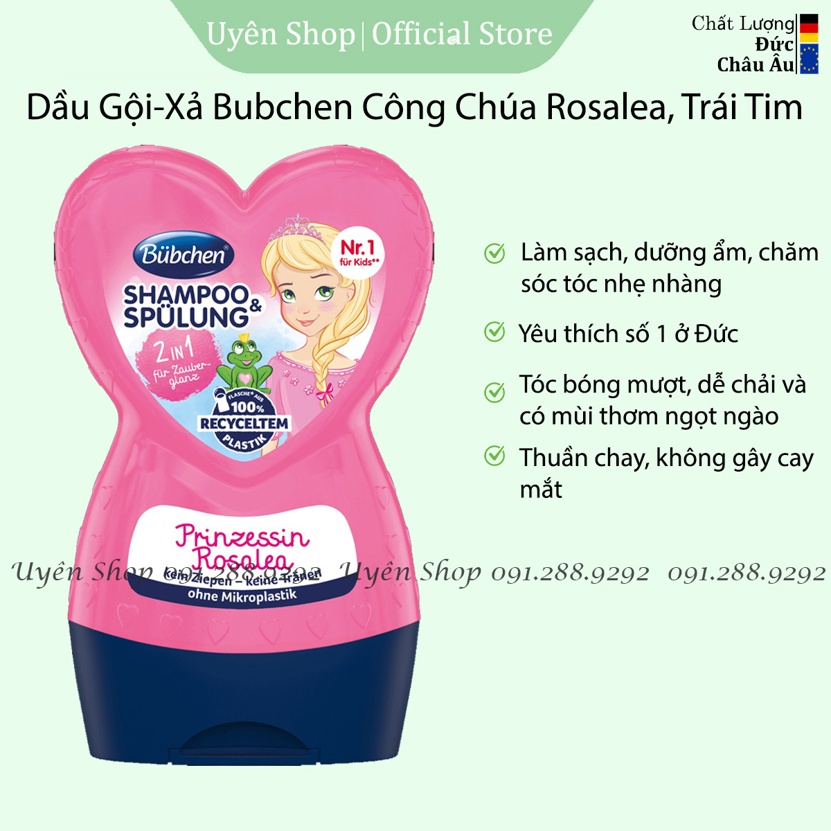 Dầu Gội Xả 2In1 Bubchen Công Chúa Rosalea HÀNG ĐỨC, Giúp tóc Bé Suôn Mượt, Ngát Hương Thơm 230ml