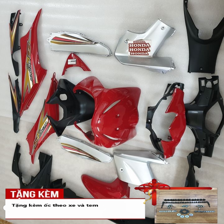 Trọn bộ dàn áo xe Wave S110  - RS 110 màu ĐỎ ĐUN [ TẶNG KÈM TEM -ỐC ] vỏ nhựa xe máy ABS