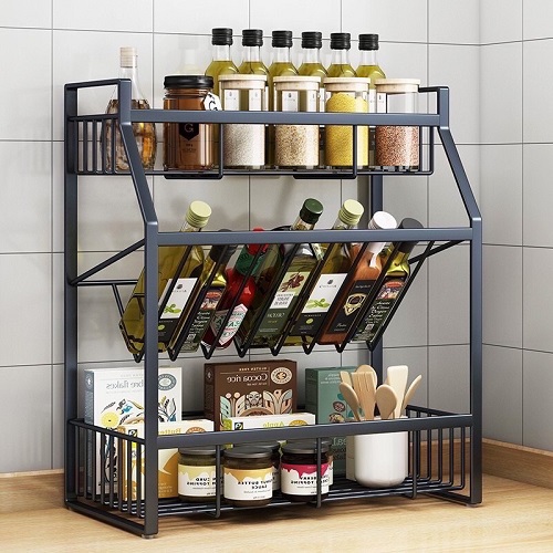Kệ gia vị 3 tầng 2 ngang 1 dọc để hũ gia vị, chai lọ nhà bếp