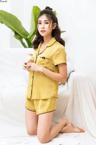 [HCM]Đồ bộ pizama đùi nơ chất phi lụa vải mềm mịn tay