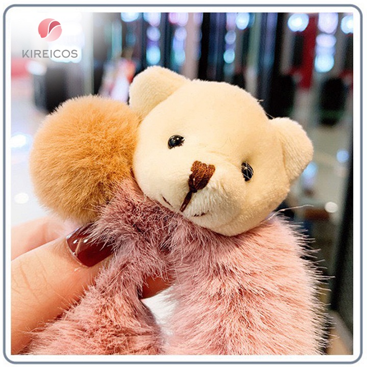 [HCM]Cột Tóc Lông Xù Cao Cấp Đính Gấu Siêu Cute - kireicos
