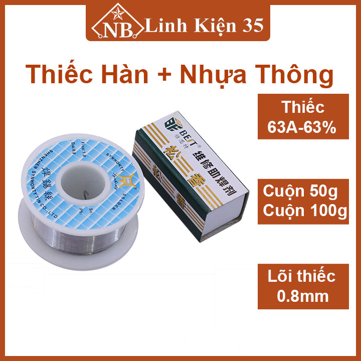 Combo thiếc hàn 63A-63 % 0.8mm và hộp nhựa thông loại tốt hỗ trợ hàn gắn mạch điện tử