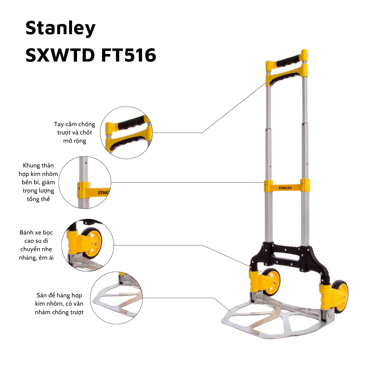 Xe đẩy hàng gấp gọn Stanley FT516 - Vận chuyển hàng hóa dễ dàng, tiện lợi tải trọng 60kg - Hàng chính hãng