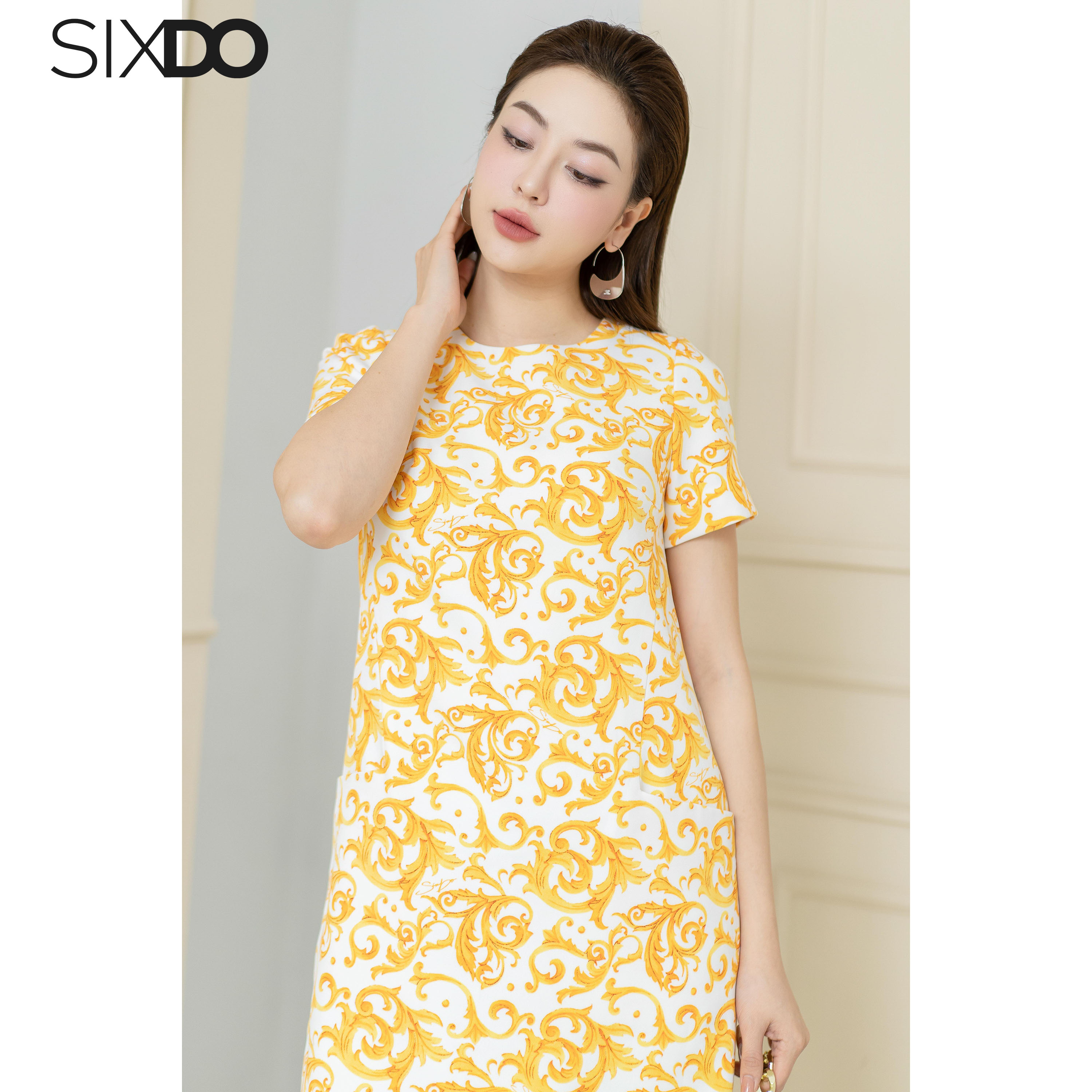 Đầm dệt thoi dáng suông cổ tròn SIXDO (Woven Mini Dress)