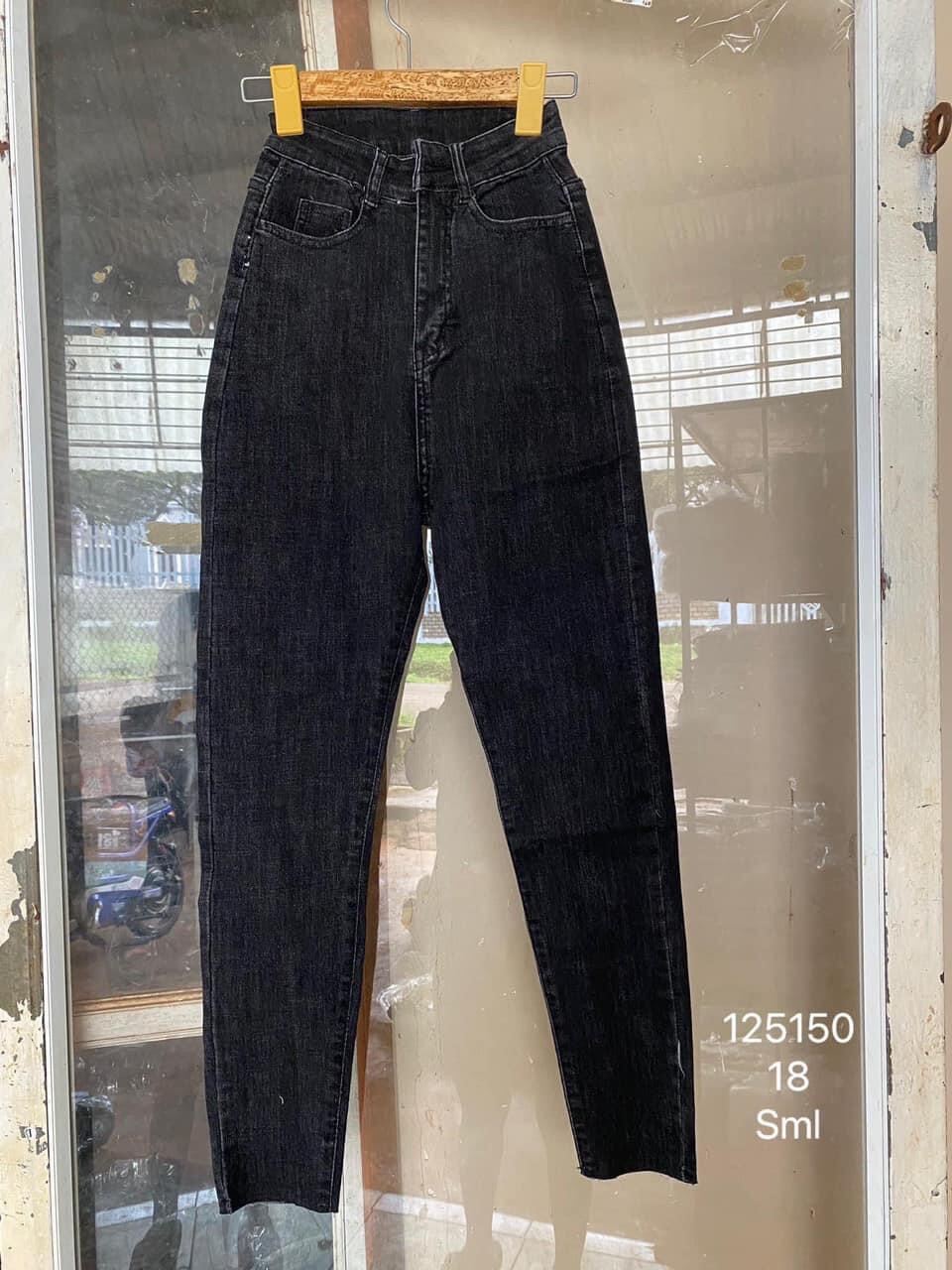 Quần Jeans Dài Lưng Cao Co Giãn Trơn