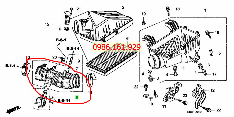 Cao su cổ hút gió Honda Civic 2.0 2006-2011 (Cổ gió cao su bầu e trên, cao su cổ hút Civic 2.0 2009, ruột gà cổ hút)