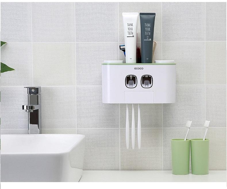 DỤNG CỤ NHẢ KEM ĐÁNH RĂNG ĐÔI ECOCO TIỆN LỢI (CÓ 4 CỐC, 5 KHE ĐỂ BÀN CHẢI KÈM MIẾNG DÁN CƯỜNG LỰC)
