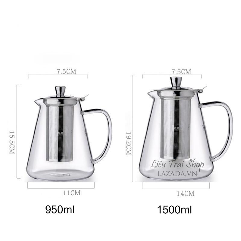 Ấm pha trà thuỷ tinh cao cấp chịu nhiệt 1500ml 1.5 lít