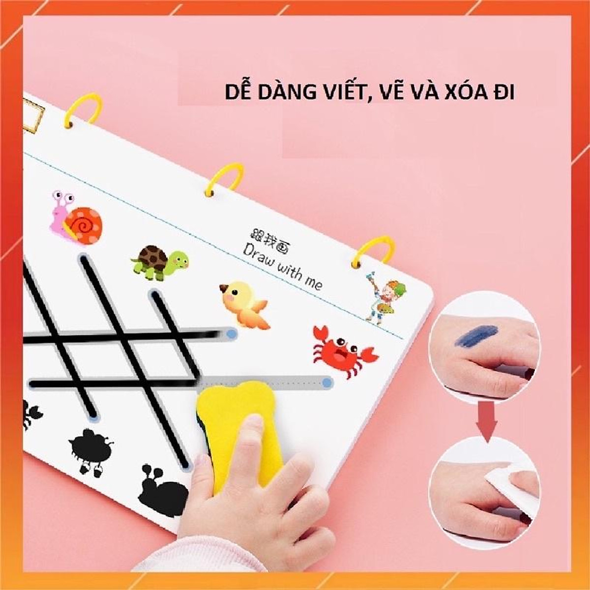 Đồ chơi Montessori, vở tập viết sách tập viết xóa được giáo dục sớm cho bé từ 2+ chất liệu cao cấp_Kèm Bút & Xóa