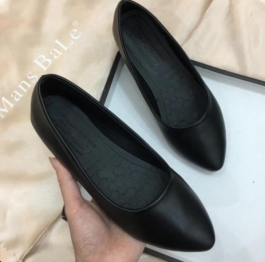 Hình thật-Giày búp bê nữ đế bệt da lì giá rẻ