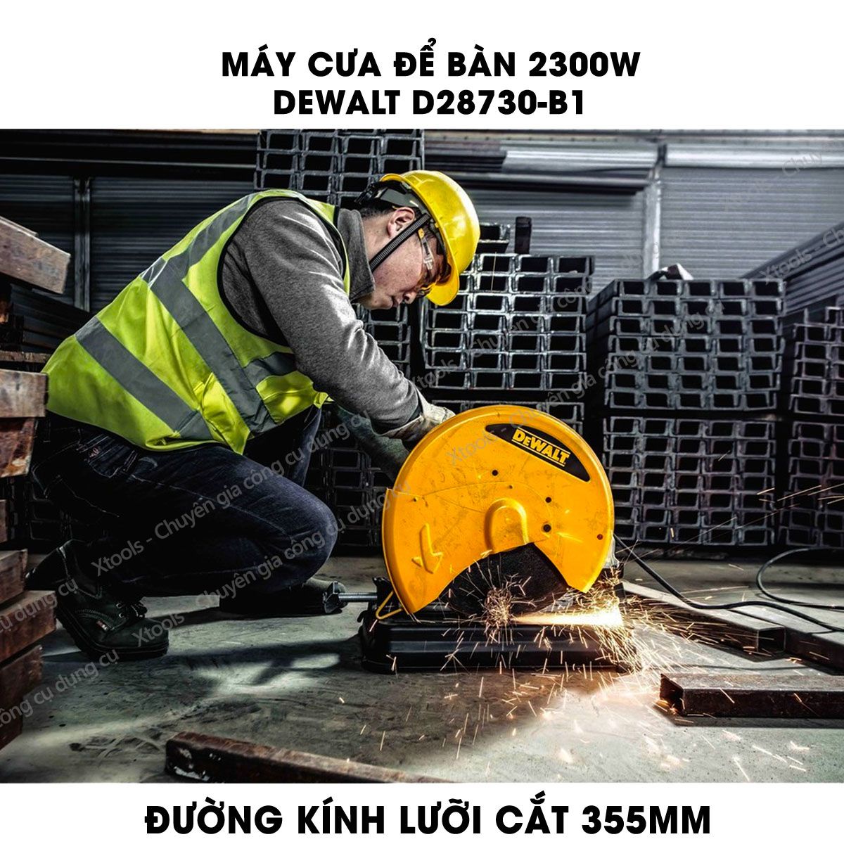 Sawing Machine cut to table 2300W DeWalt d28730-b1 attached saw blade. Miter saw stand solid design easily on any surface, cutting blade heat resistant, good bearing [XTools] [xsafe]