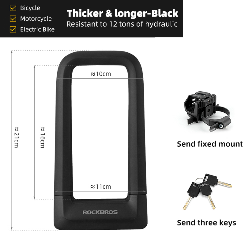 ROCKBROS Bike Lock Anti-theft U lock Anti-hydraulic shears motorcycle lock Silicone Wrapped Double Locked lock Bike accessories