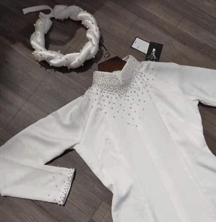 Áo dài lụa tằm đính ngọc (2 màu)