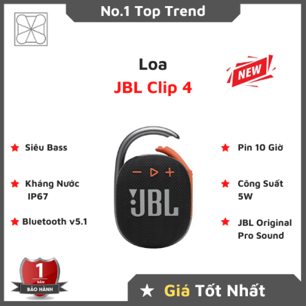 [Giảm 20k Đơn 100k] Loa Bluetooth Không Dây JBL Clip 4 - Loa Nghe Nhạc Công Suất 5W- Loa Siêu Bass- Chống Nước và Bụi IP67 - Bluetooth 5.1 - Dung Lượng Chơi Nhạc 10H- Cáp Sạc Type C- Nhiều Màu Sắc- BH 1 Năm, Lỗi Đổi Mới.