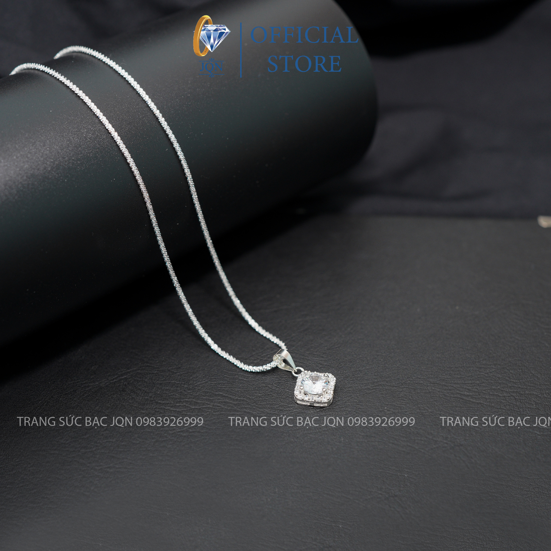 Dây Chuyền Nữ Bạc Thật JQN Mẫu Mới Mặt Đá Vuông Trẻ Trung Có 4 Kiểu Dây Thời Trang