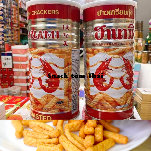 Bánh Snack Tôm Thái HANAMI Lon 110g, Hàng Chuẩn Thái Lan