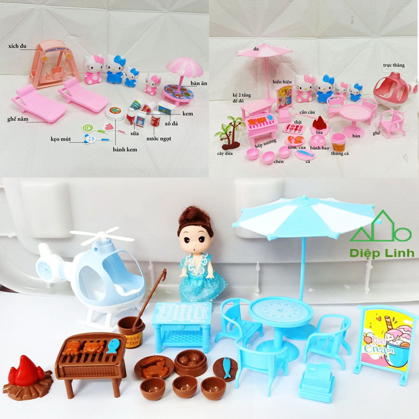 [HCM]Đồ Chơi Hello Kitty Búp Bê Dù Máy Bay Xích Đu - Diệp Linh