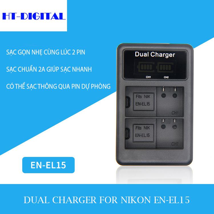 Sạc đôi pin en-el15 cho nikon d7000 d7100 d800 d800e d600 d610 d810 d7200 v1 d500