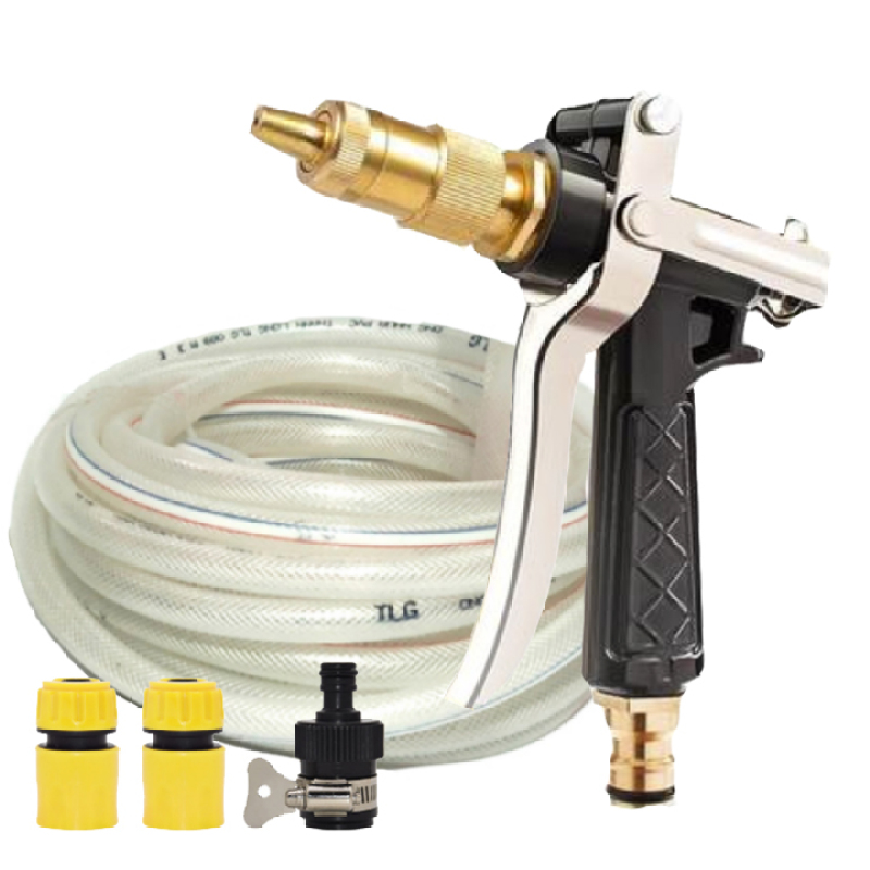 Vòi nước vòi phun nước rửa xe tưới cây tăng áp thông minh + bộ dây bơm nước 5m cao cấp TLG 236498-1 đầu đồng, cút, nối đen(trắng)