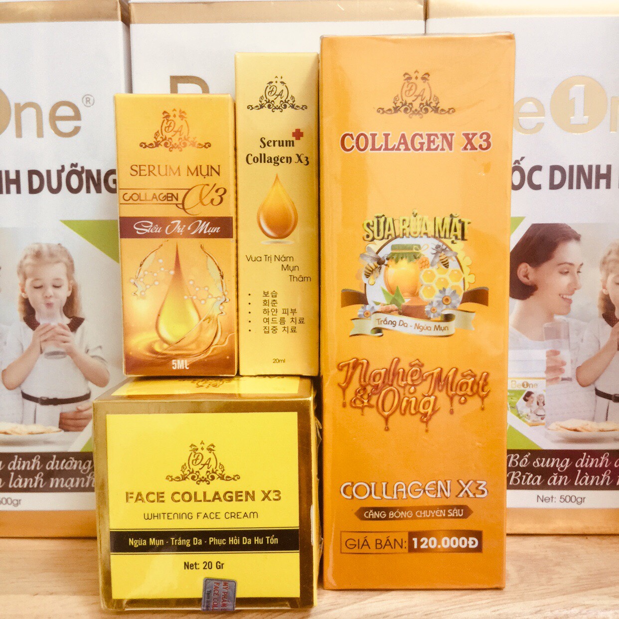 Combo 4 sản phẩm mỹ phẩm đông anh Kem face X3 Serum Mụn X3 Serum nám X3 Sửa rửa mặt Nghệ Collagen Đông Anh - Chính hãng