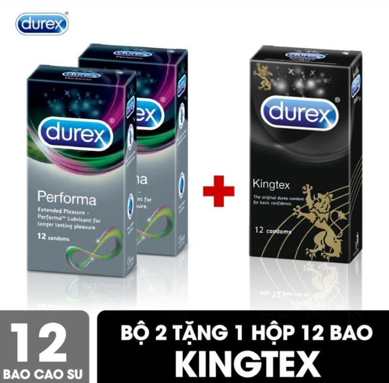 Bộ Bao Cao Su Durex Performa 2 Hộp 12 Bao Tặng Bao Cao Su Durex Kingtex 1 Hộp 12 Bao
