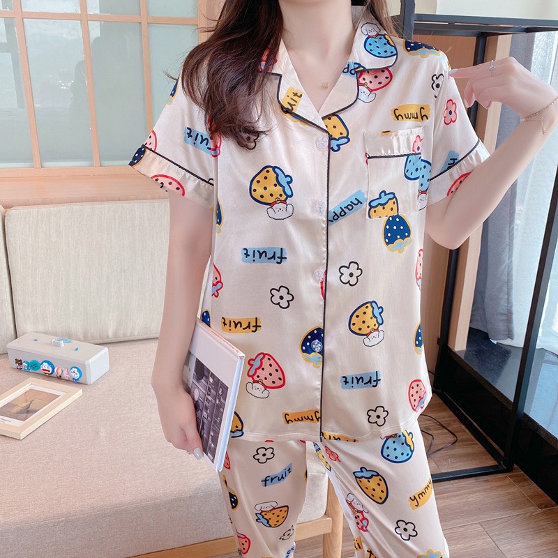Đồ bộ Pyjama lụa Latin, đồ bộ Pijama lụa Latin nữ quần dài (Dâu)