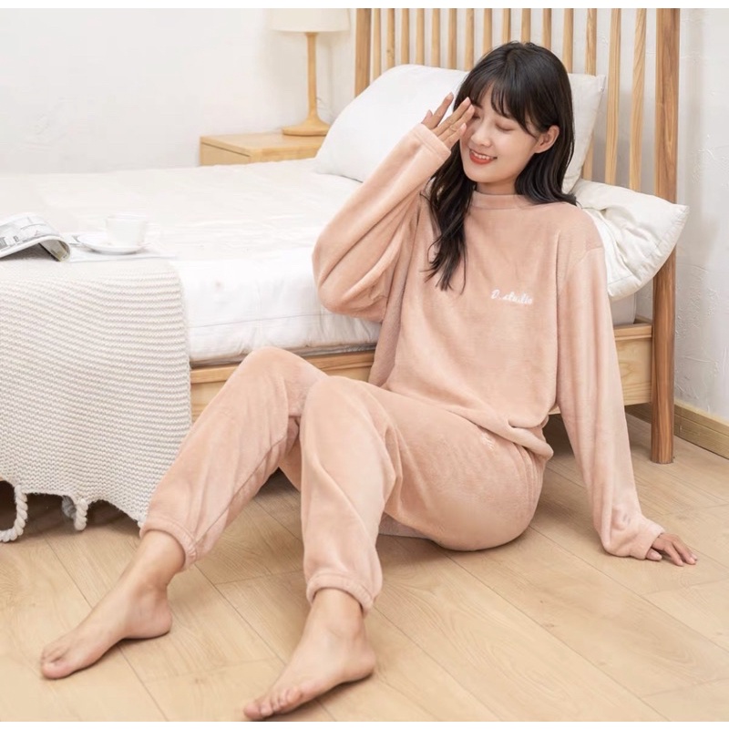 Bộ mặc nhà lông ấm áp form rộng MS356