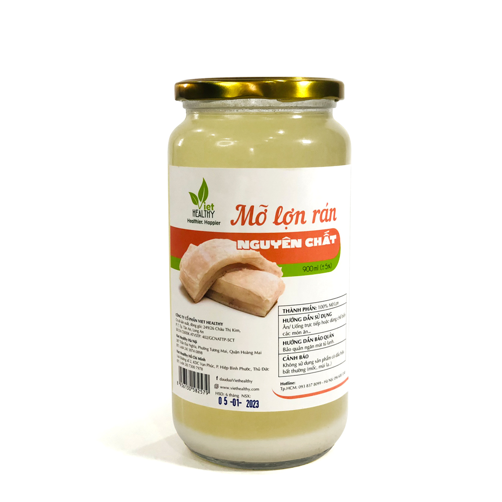 Dầu ăn - Mỡ Heo rán nguyên chất Viet Healthy 900ml