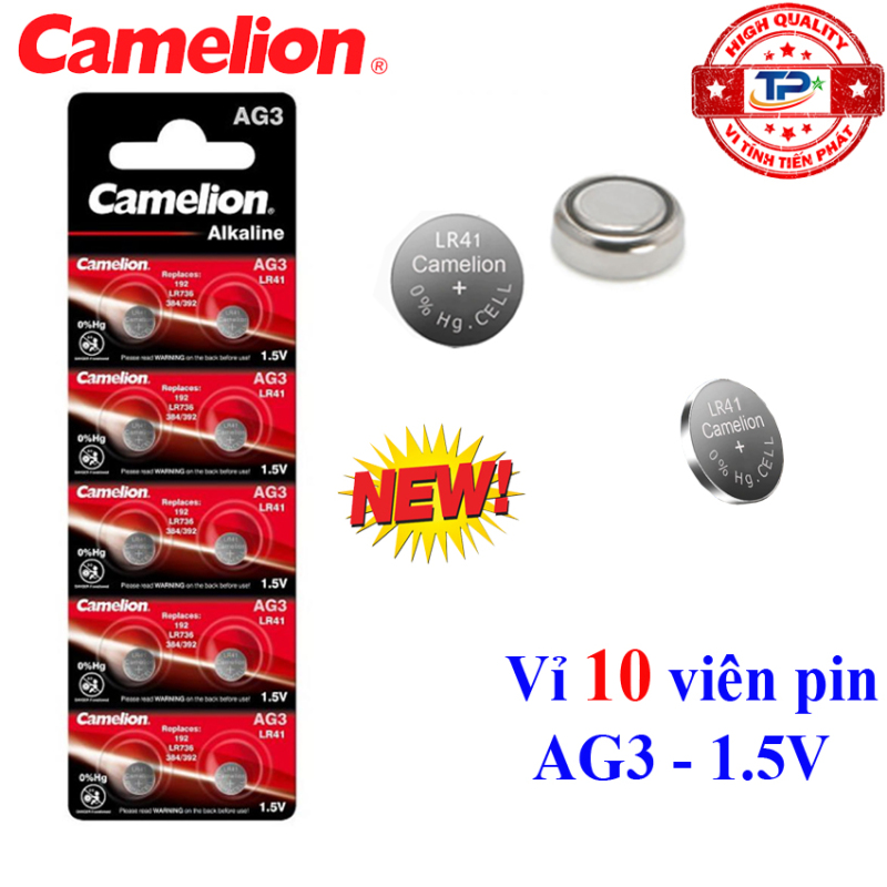Vỉ 10 viên pin đồng hồ đeo tay AG3 / LR41 / LR736 Camelion Alkaline 1.5 V (mẫu mới) , SR41SW / 192 / 384 / 392 / SR41SW Pin nút áo