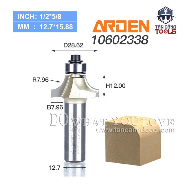 Mũi router arden bo góc r7.96 cốt 12.7 mm