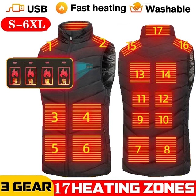 Mùa đông 17 quần áo sưởi ấm khu vực, áo khoác sưởi ấm thông minh, quần áo ấm usb áo khoác ba lỗ điện có thể sạc lại