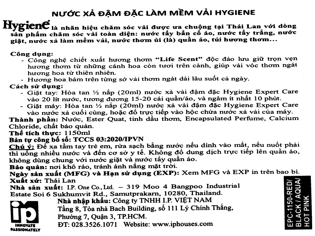Nước xả vải đậm đặc Hygiene 1300ml/1150ml Thái Lan