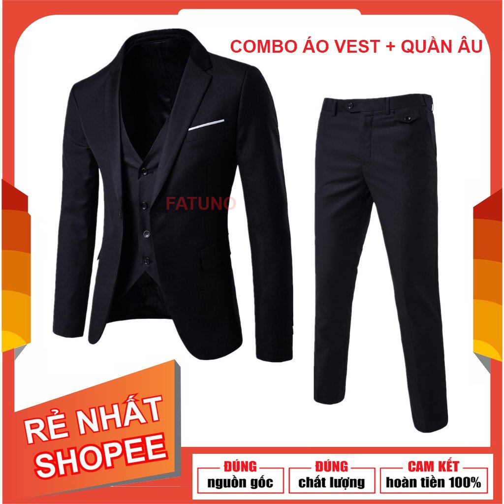 [Cam kết như hình] Set nguyên bộ gồm áo vest và quần tây âu nam mỏng mát trẻ trung dáng Hàn Quốc