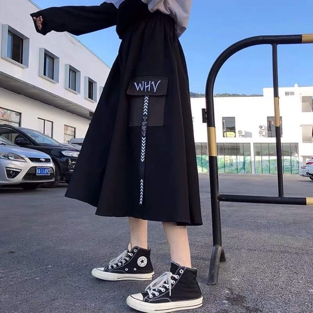Chân váy kaki WHY túi dây dài qua gối Cá tính