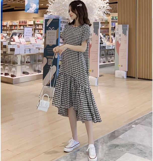 [HCM]Đầm caro đuôi cá lệch tà