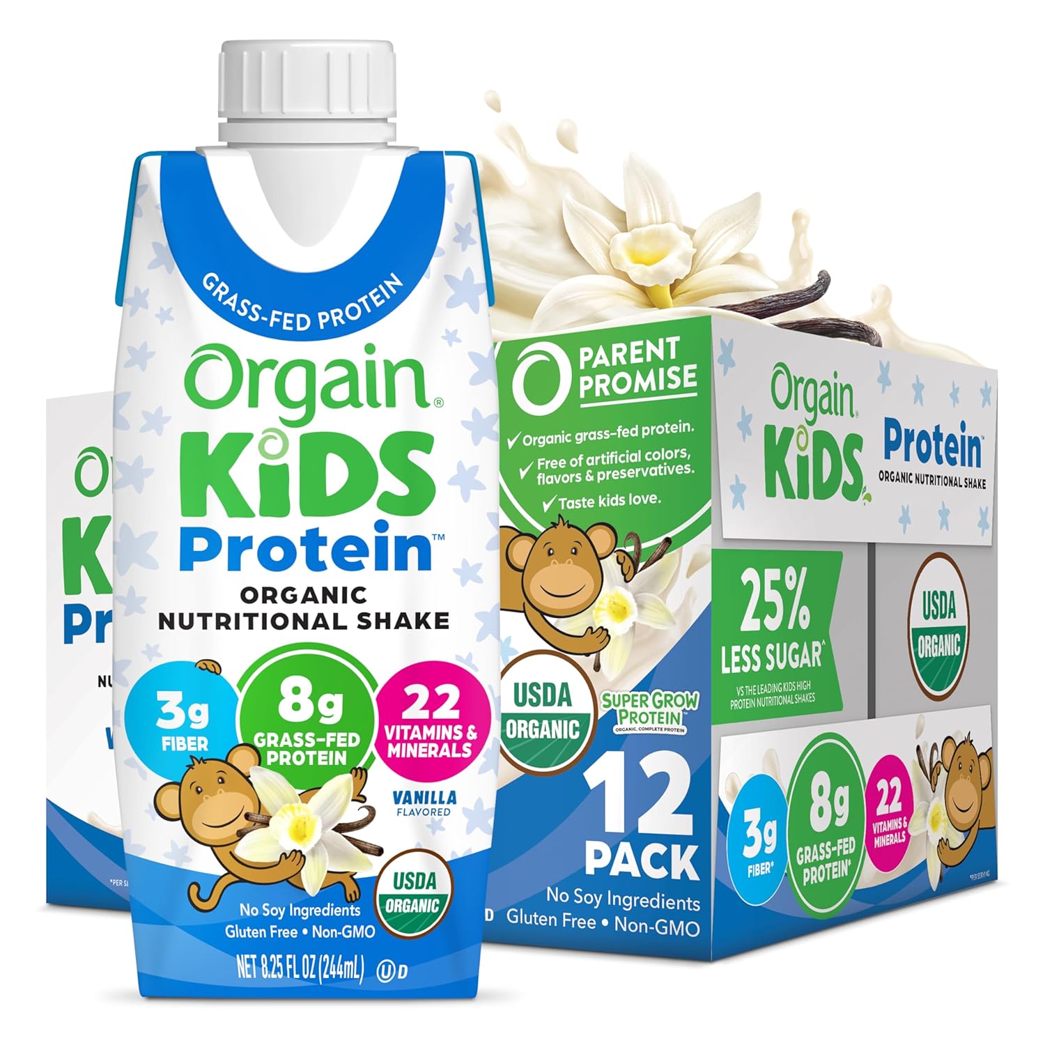 Date 11/26 Thùng 12 Hộp Sữa nước Protein hữu cơ Orgain Kids Protein Vị Vani 247ml x 12