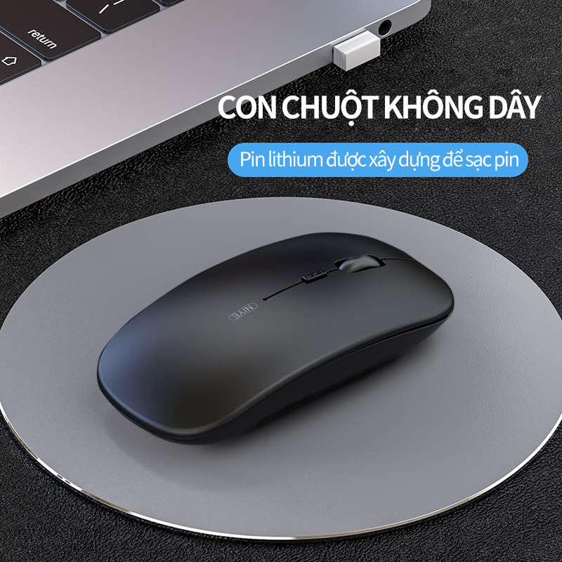 Chuột không dây wireless tự sạc pin siêu mỏng không gây tiếng ồn chuyên dùng cho Máy tính, pc, Laptop-Giao hàng nhanh