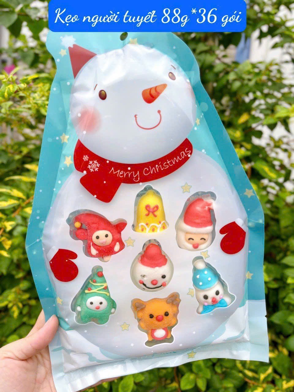 Kẹo bông dẻo noel,kẹo dẻo giáng sinh hình ông già noel,cây thông noel ,người tuyết,mũ noel 88gr