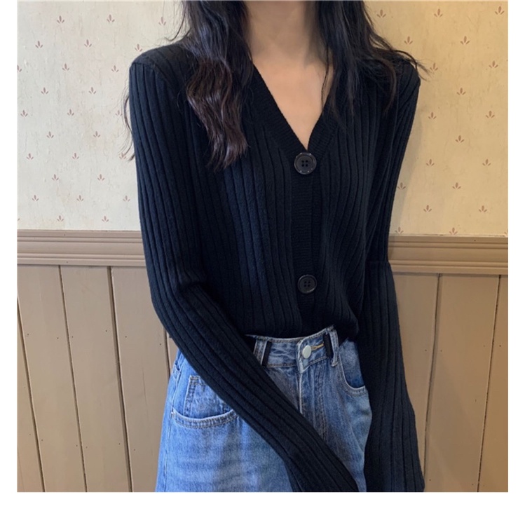 MS098 Áo len cardigan cổ tim cài cúc (hàng nhà máy Quảng Châu)