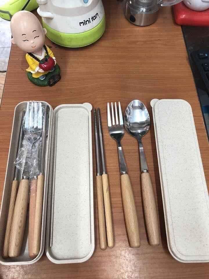 Bộ thìa đũa lúa mạch cán gỗ