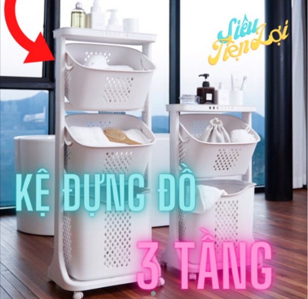 Rổ đựng quần áo, đựng đồ đa năng 3 tầng. Bánh xe xoay 360 độ. Rổ có thể tháo rời. Nhựa Việt Nhật cao cấp (CL-77)