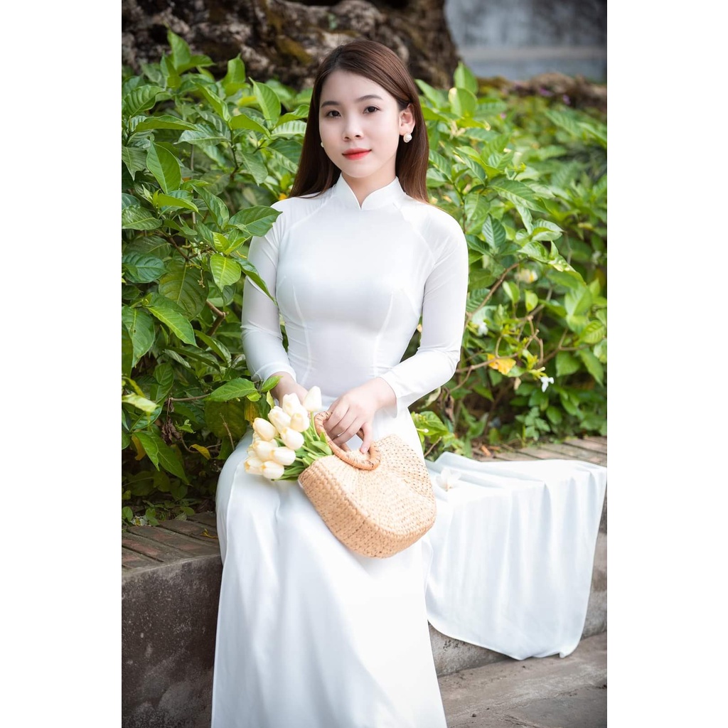 Áo dài trắng lụa mỹ 2 tà mềm mịn mát áo dài học sinh áo dài kỷ yếu áo dài trắng chụp hình áo dài họp lớp