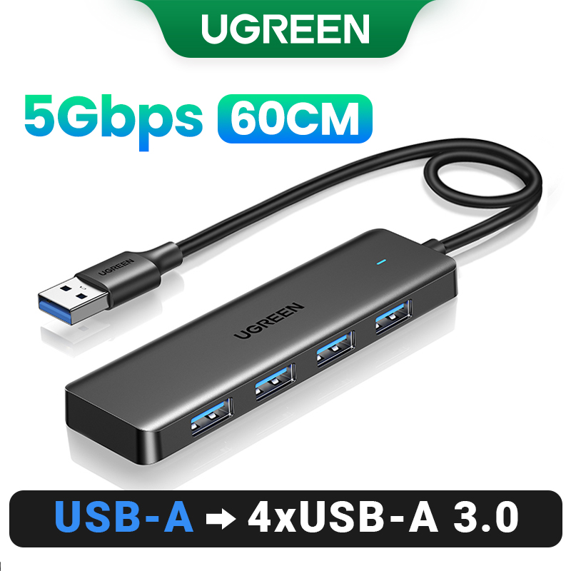 UGREEN 4-Port USB 3.0 Hub, Ultra Slim High-Speed USB Splitter Portable Extension Data Hub Compatible for MacBook, Mac Pro/mini, Surface Pro, XPS, PS4, Xbox One, Flash Drive, HDD and More, Grey/16CM