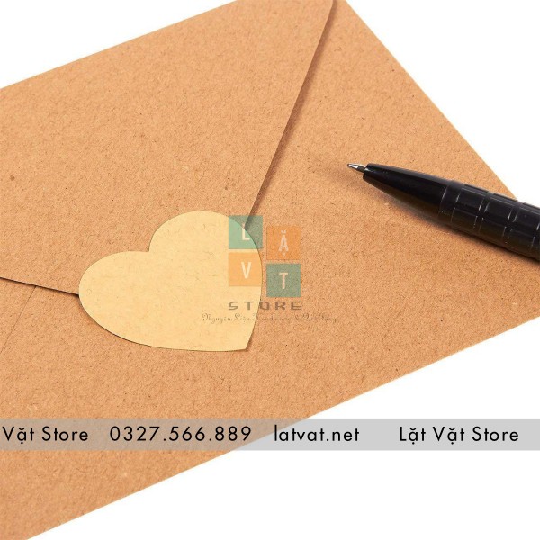 [HCM]Tem dán trơn màu kraft hình trái tim 500 tem/cuộn