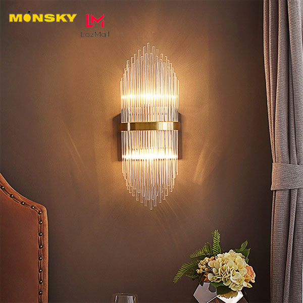 Đèn tường MONSKY SARUS pha lê phong cách sang trọng trang trí nhà cửa hiện đại.