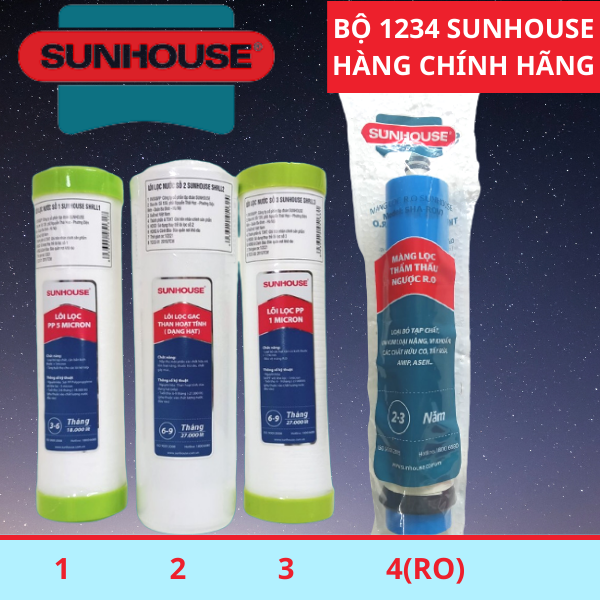 COMBO LÕI 1234 SUNHOUSE (Lọc thô 123+ màng RO)
