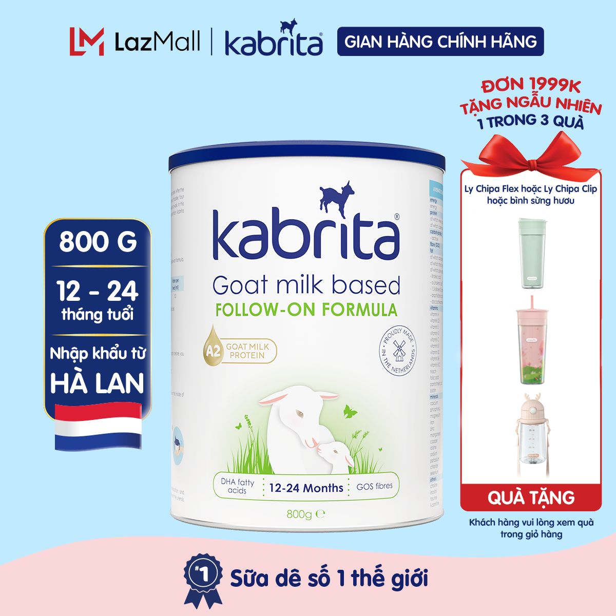 Sữa dê Kabrita số 2 cho trẻ từ 12 - 24 tháng - Lon 800g