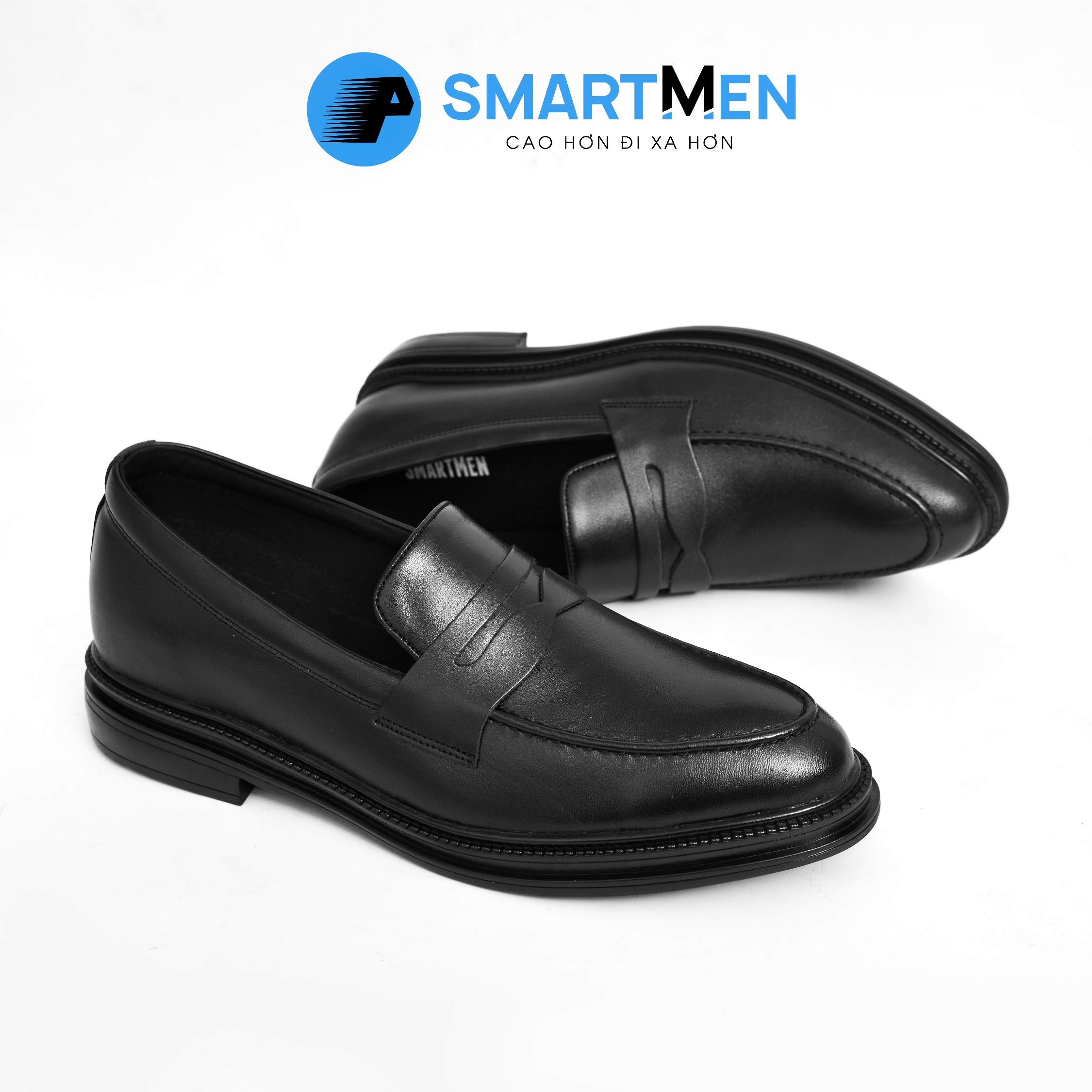 Giày lười Da bò tăng chiều cao SMARTMEN GL-45 Đen