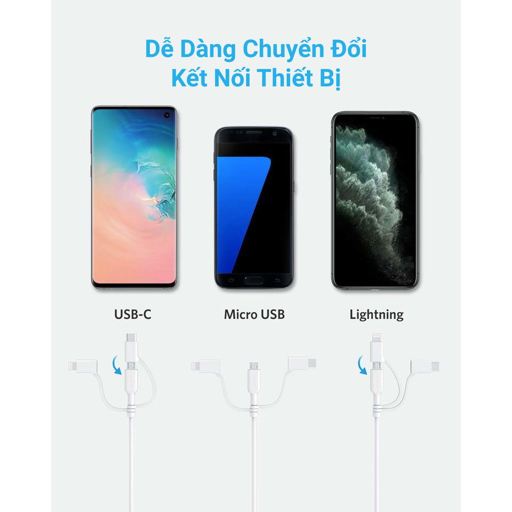 Cáp 3 In 1 Anker Powerline Ii 0.9M - A8436 (Lightning - Type C - Micro Usb)